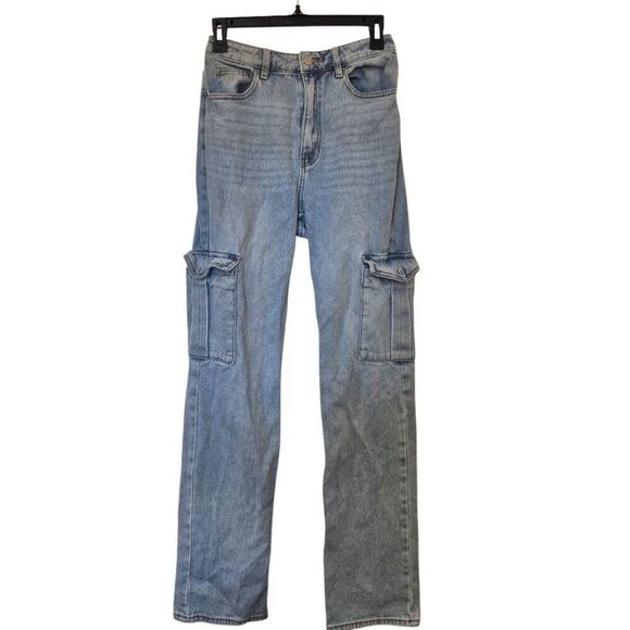 PacSun Women's Light Indigo Blue Wash Poly/Spandex Boyfriend Cut 90's Cargo High - Picture 5 of 12